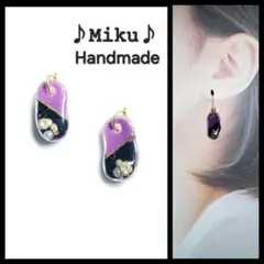 No.510-B　【値下げ】ツートン⭐ビジュー☆レジン☆ピアス・イヤリング