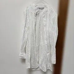 【新品未使用】ZARA レースロングシャツ　羽織り　バンドカラー　長袖M