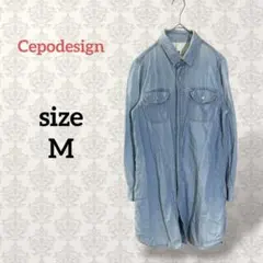 Cepodesign【M】デニムシャツ チュニック カジュアル ライトブルー