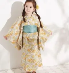 ペアマノン 花柄浴衣 水色帯付き 110cm