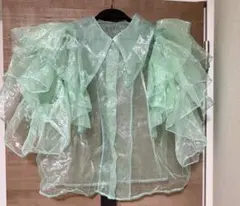 美品 ELLA CANTARIA シアーデザイントップス ジャガードブラウス 