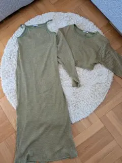 美品BAYFLOW オリーブグリーン ストライプ セットアップワンピース