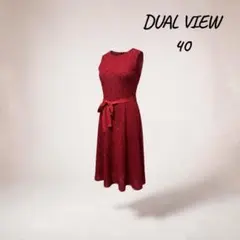 DUAL VIEW ワンピ 40レッド総レース ノースリーブ リボン上品パーティのサムネイル