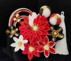 つまみ細工 髪飾り赤 成人式 七五三 前撮り 卒業式 振袖 袴 浴衣 結婚式