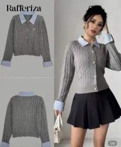 SHEIN Rafferiza グレー ケーブルニット セーター