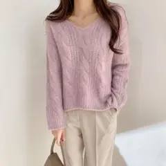 le.coeur blanc ルクールブラン ケーブルニット ピンク M