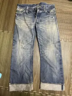 バックボーン ストレートデニム ブルー ハイダメージ