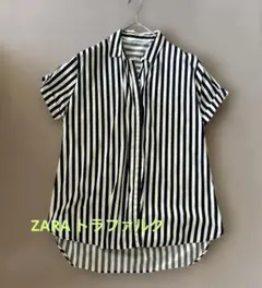 ZARA トラファルク ストライプ半袖シャツ 抜け感　ゆったり