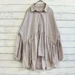 ELENCARE DUE ストライプ チュニック 長袖 フレア ベージュ F