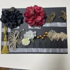 髪飾りセット 10点 黒赤白金
