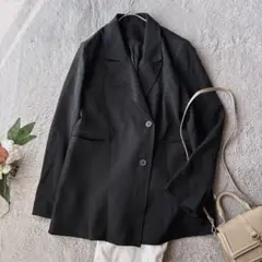 新品(L)美品/未使用/テーラードジャケット/上着/黒/羽織り/オフィス/大きい
