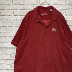 半袖シルクシャツ！アロハ　レッドオハイオ大学3XLオーバーサイズ4