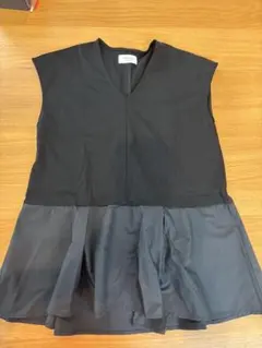 オペークドットクリップ★異素材切替ぺプラムカットソー★黒ブラック38