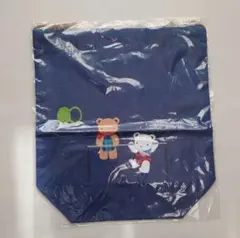 ファミリア　巾着バッグ　ネイビー　巾着（持ち手付き）