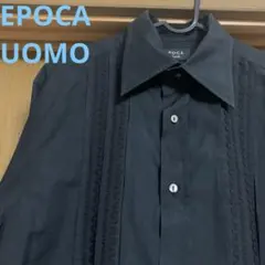 EPoca uomo 黒 長袖 Yシャツ ピンタック ワイシャツ ドレスシャツ