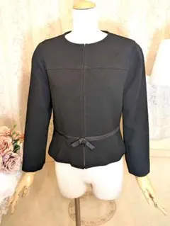 クレージュ　ノーカラージャケット　ウエストリボン　ブラック