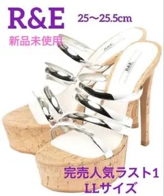 【完売人気】LL新品タグ付き★R&Eコルクヒールシルバーサンダル♡25〜25.5