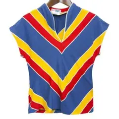 海外古着 マルチカラー ボーダー フレンチスリーブ Tシャツ カットソー Mのサムネイル
