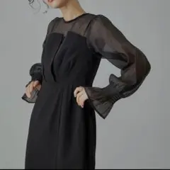 nianaビスチェ風　ボリュームスリーブシフォンドレス　結婚式　お呼ばれ　M