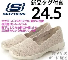 新品スケッチャーズ24.5レースバレエシューズスリッポンフラットパンプスニット靴