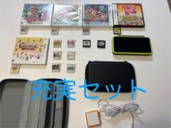美品New 2DS LL ブラック/ライムグリーン ゲームアクセサリーセット