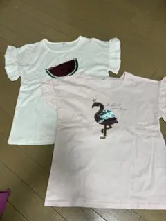 a.v.vキッズ　スイカ・フラミンゴ　袖フリルスパンコールTシャツ2枚セット