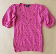 ピンク ラルフローレン レディース カシミヤ ニット Vネック パフスリーブ