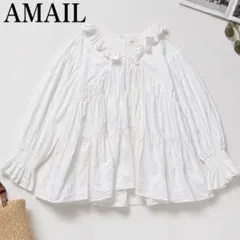 【1095】アマイル　フリルワンピース　ホワイト　コットン100％　ボリューミーのサムネイル