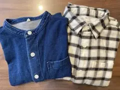 デニムブルーとチェック柄シャツセット