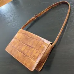 【美品】ブラウン レザー クロコダイル型押し ショルダーバッグ