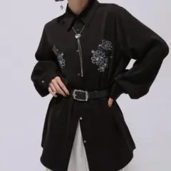 【HARE】トロミシシュウシャツ TOROMI 刺繍 長袖 春 秋 ブラックのサムネイル