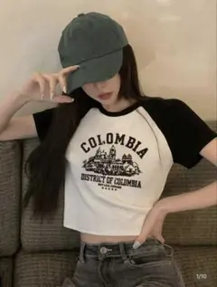 SHEIN レディース 半袖 ラグランTシャツ ホワイト ブラック