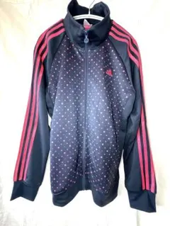 adidas トラックジャケット 水玉 ドット柄 ネイビー×ピンク Lサイズ