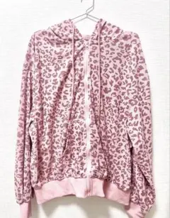 薄手ピンクパーカー レオパード柄