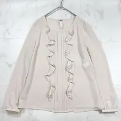 【美品】アナイ ジョーゼットフリルタックブラウス 長袖 ピンクベージュ 38