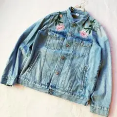 希少✦H&M 刺繍 デニムジャケット Ｇジャン　フラワー