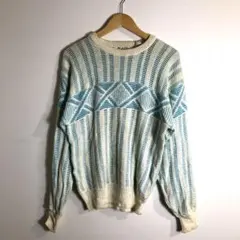 春先OK レトロデザイン 幾何学柄 ニットM/M ヴィンテージ 古着