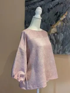 正絹　総絞り　淡いピンク　着物リメイク　トップス　プルオーバー　七分袖