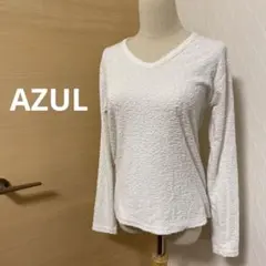 アズール　Vネック　長袖　カットソー　パイル　ホワイト