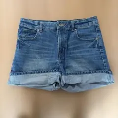 デニムブルー Lサイズ ロールアップショートパンツ