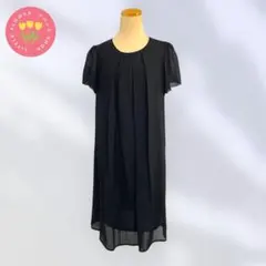 1493 ブラックフォーマルワンピース 膝丈プリーツ シアー 冠婚葬祭