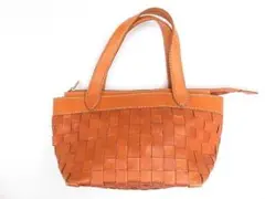 【値下げ】レザートートバッグ　茶　革　編み込み　セカンドバッグ　インドネシア製