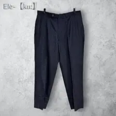 【Ele-ku: エレクール】　スラックス　ストライプ　ウール混　ダークグレー
