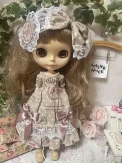 紅茶染めお洋服4点セット アンティーク加工 ブライスアウトフィット