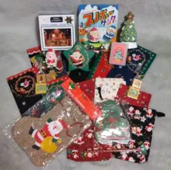 「クリスマス雑貨 23点(ジグソーパズル・トランプ・ハンカチ等)」未使用品多数