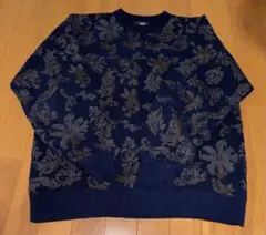BEAMS フローラルニットセーター Sネイビー