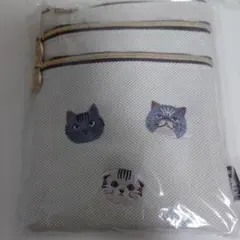 KALDI カルディ 3段マルチポーチ 猫 刺繍