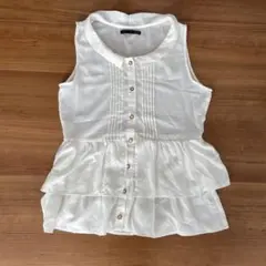 Heather フリル付きホワイトノースリーブシャツ