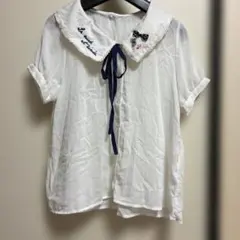 リボン付きホワイトシャツ 半袖