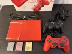 PlayStation 2 シナバー赤 本体+コントローラー+メモリーカード